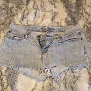 A&F frayed light wash color jean shorts